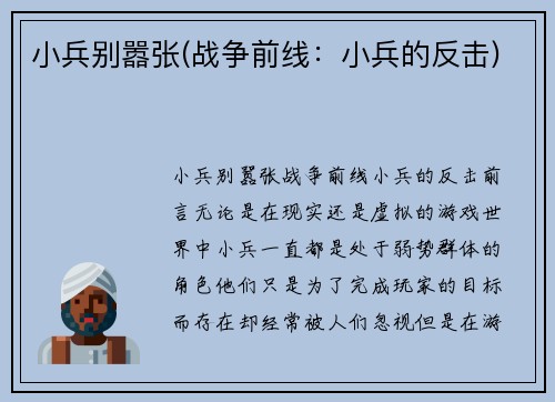 小兵别嚣张(战争前线：小兵的反击)